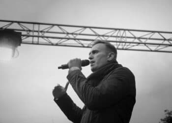 Omsk,Russia-September 27, 2018. Opposition politician Alexei Navalny speaks at a rally among his supporters